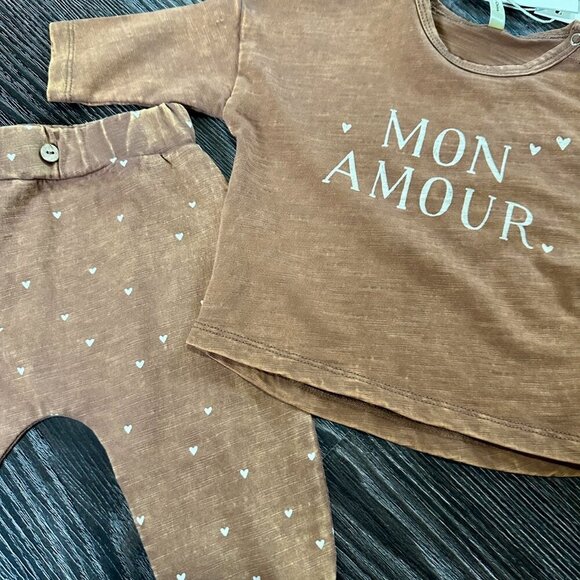 Rylee + Cru NWTS, 2PC Mon Amour (my love)  Top & Pants szs 0-3 month - Picture 1 of 4